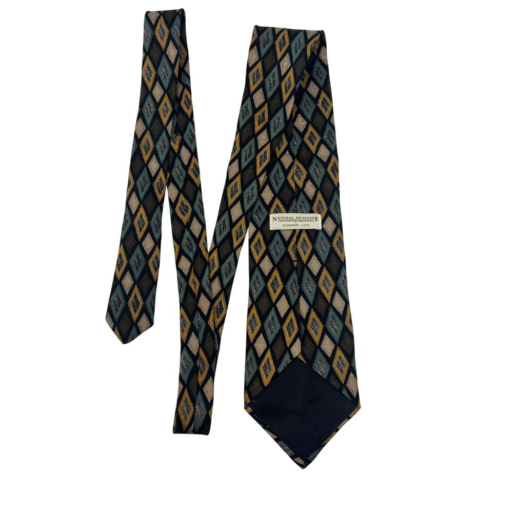 Natural Exchange Alexander Lloyd XL Repp Silk Tie Diamond Vintage - Picture 6 of 10